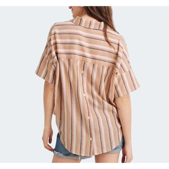 Madewell Womens Courier Striped Button-Back Oversized Shirt Multicolor Large - Picture 2 of 14